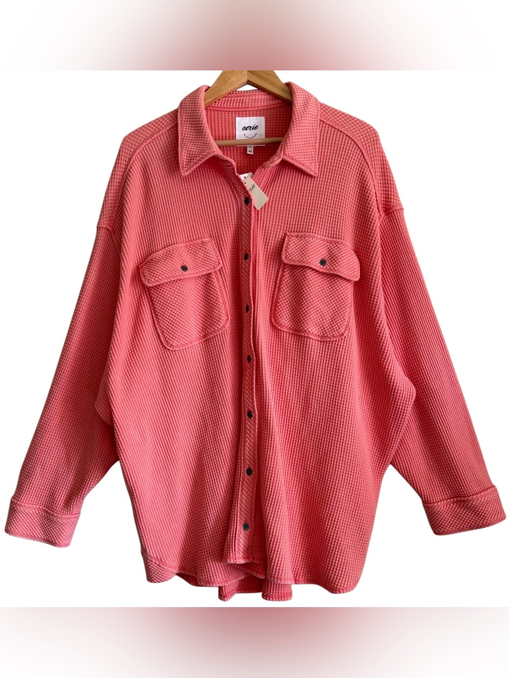AERIE Oversized Slouchy Comfy Casual LumberJane Waffle Shirt Size XXL NWT - Picture 5 of 11